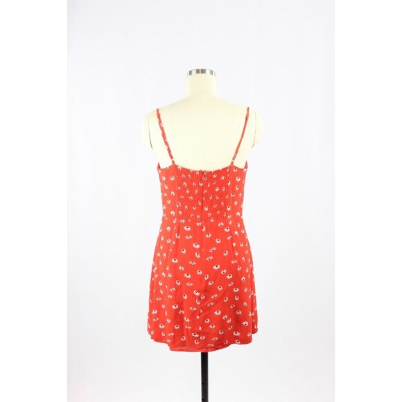 Aritzia WILFRED 90's Classic Red Floral Crepe Square Neck Mini Dress, Size 6 - Picture 3 of 13